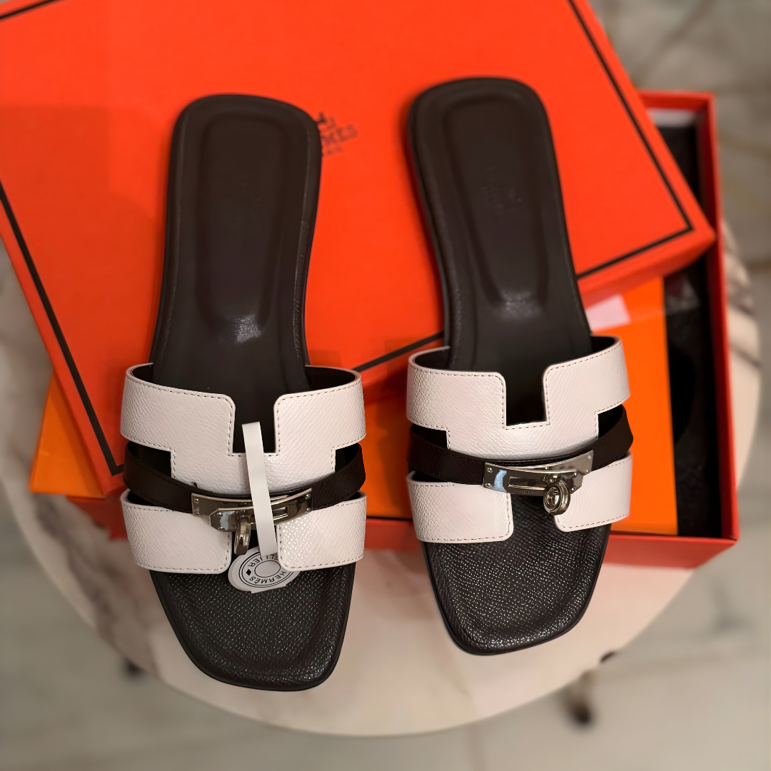 Hermes Oran Padlock Slides White - Master Plus Series - Brand Box Packaging