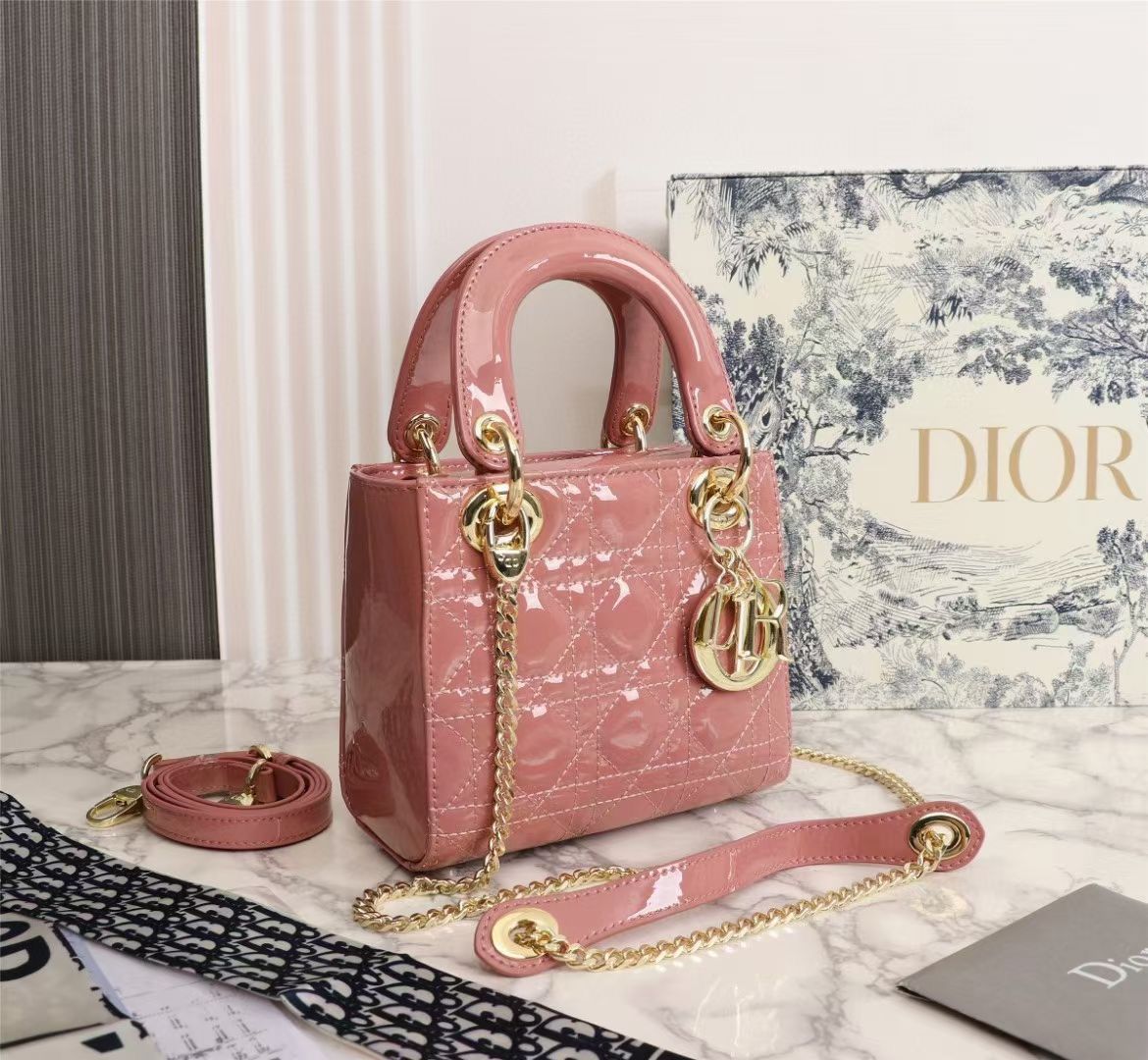 Christian Dior Lady Mini Handbag with Scraf - Master Plus Series - Box Packaging
