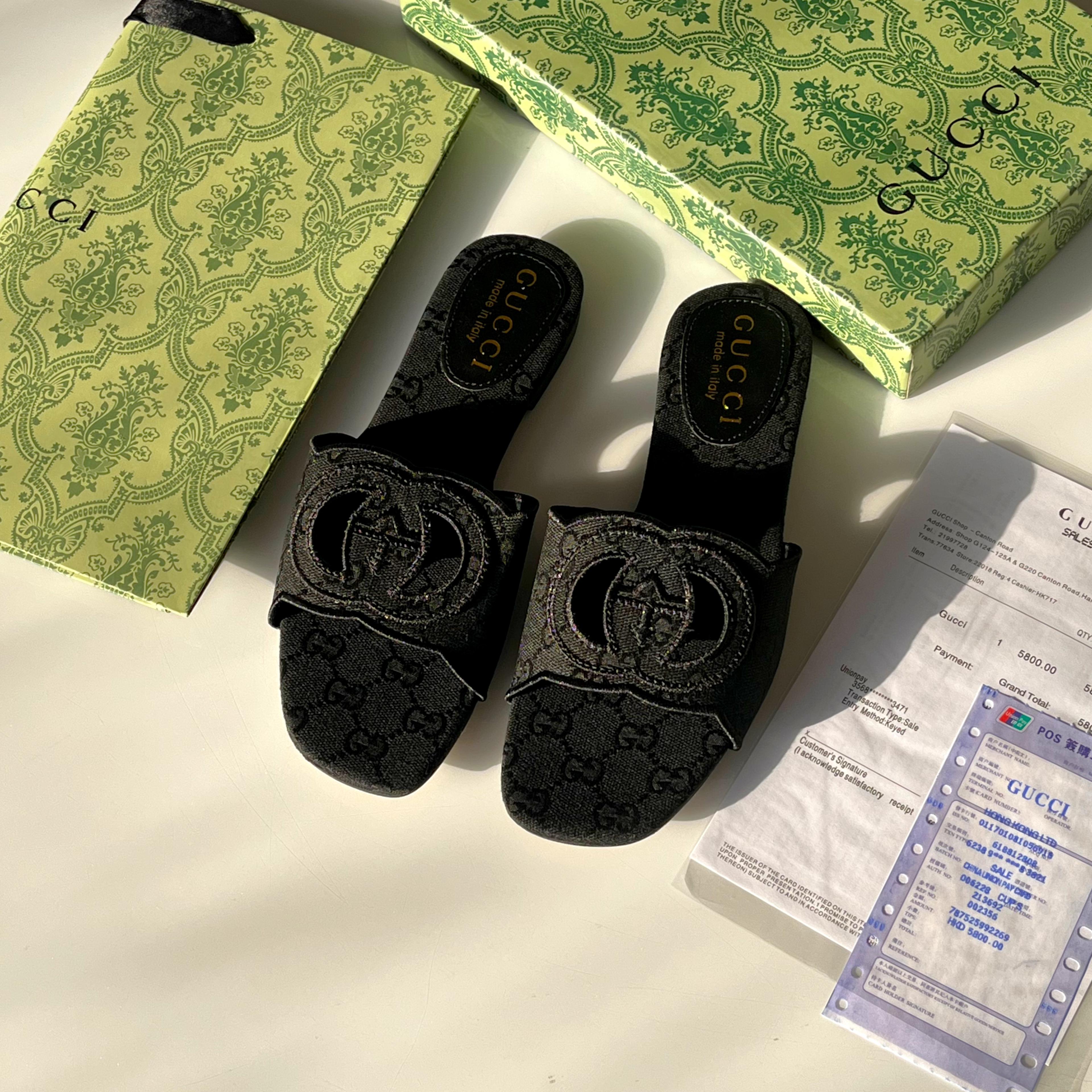 Gucci Interlocking G canvas slides - Imported - Box Packaging