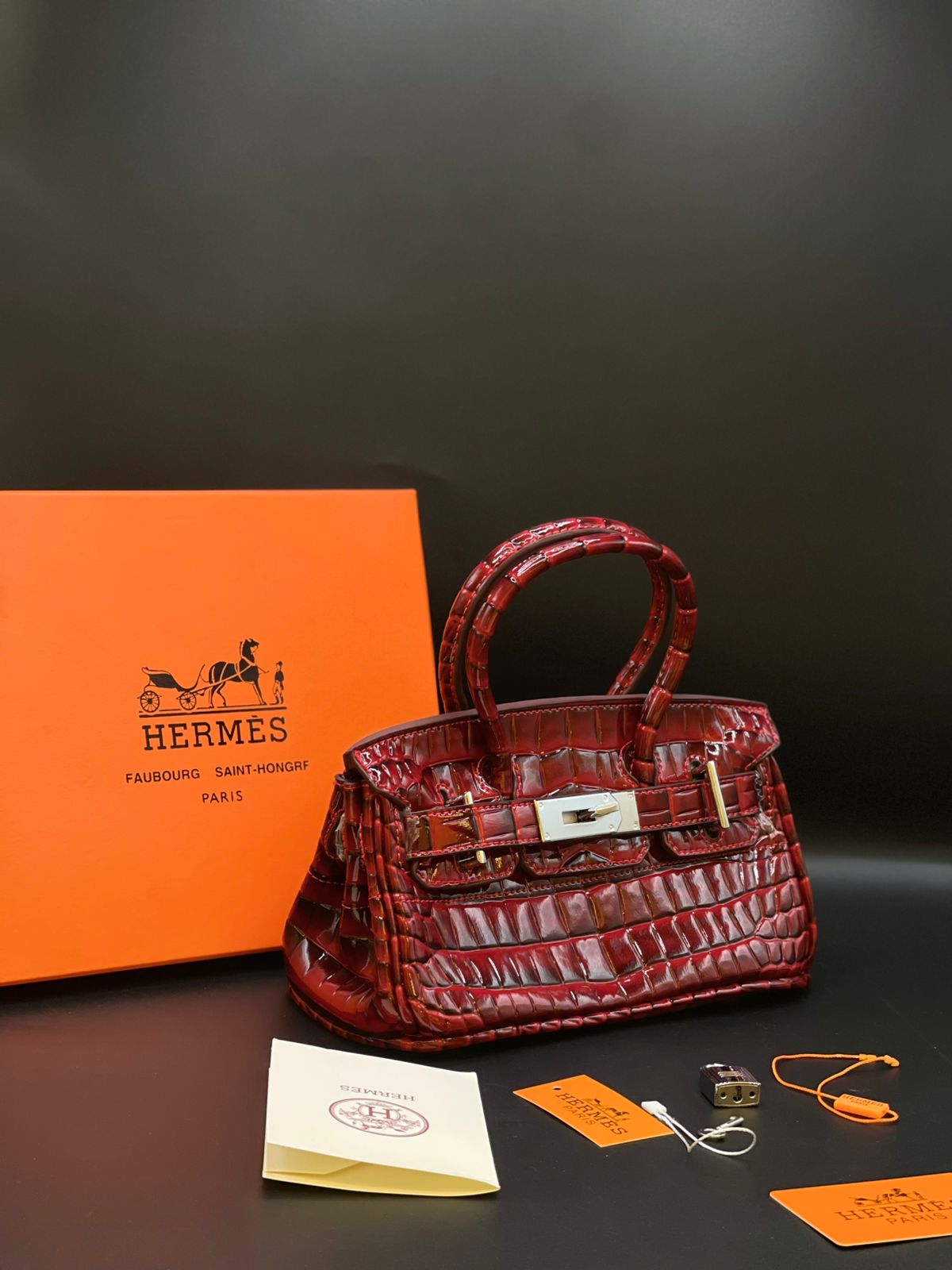 Hermes Crocodile Handbag Maroon - Brand Box Packaging