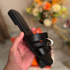 Hermes Oran Padlock Slides - Black