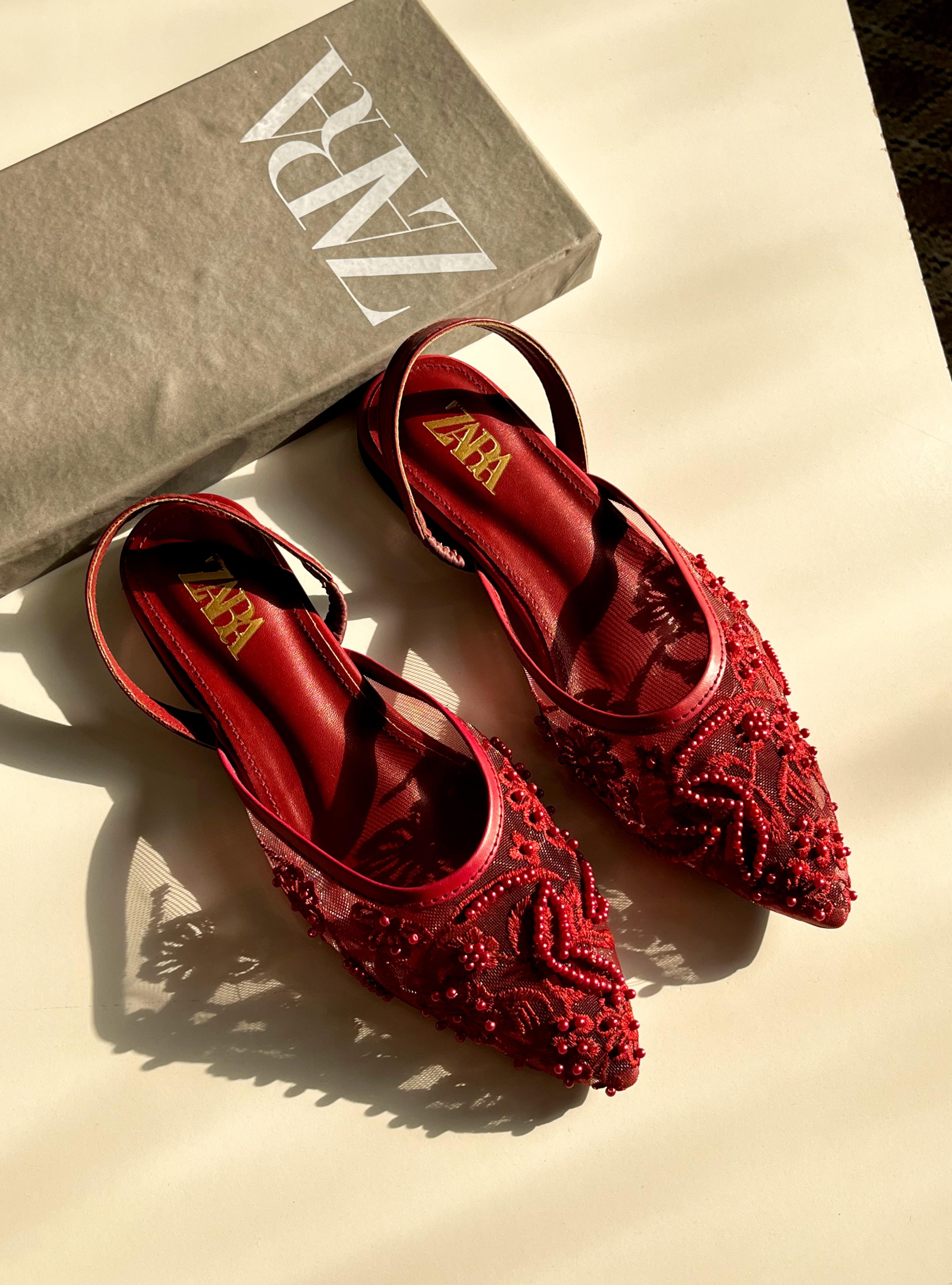 Zara Embroidery Net Flat Pump
