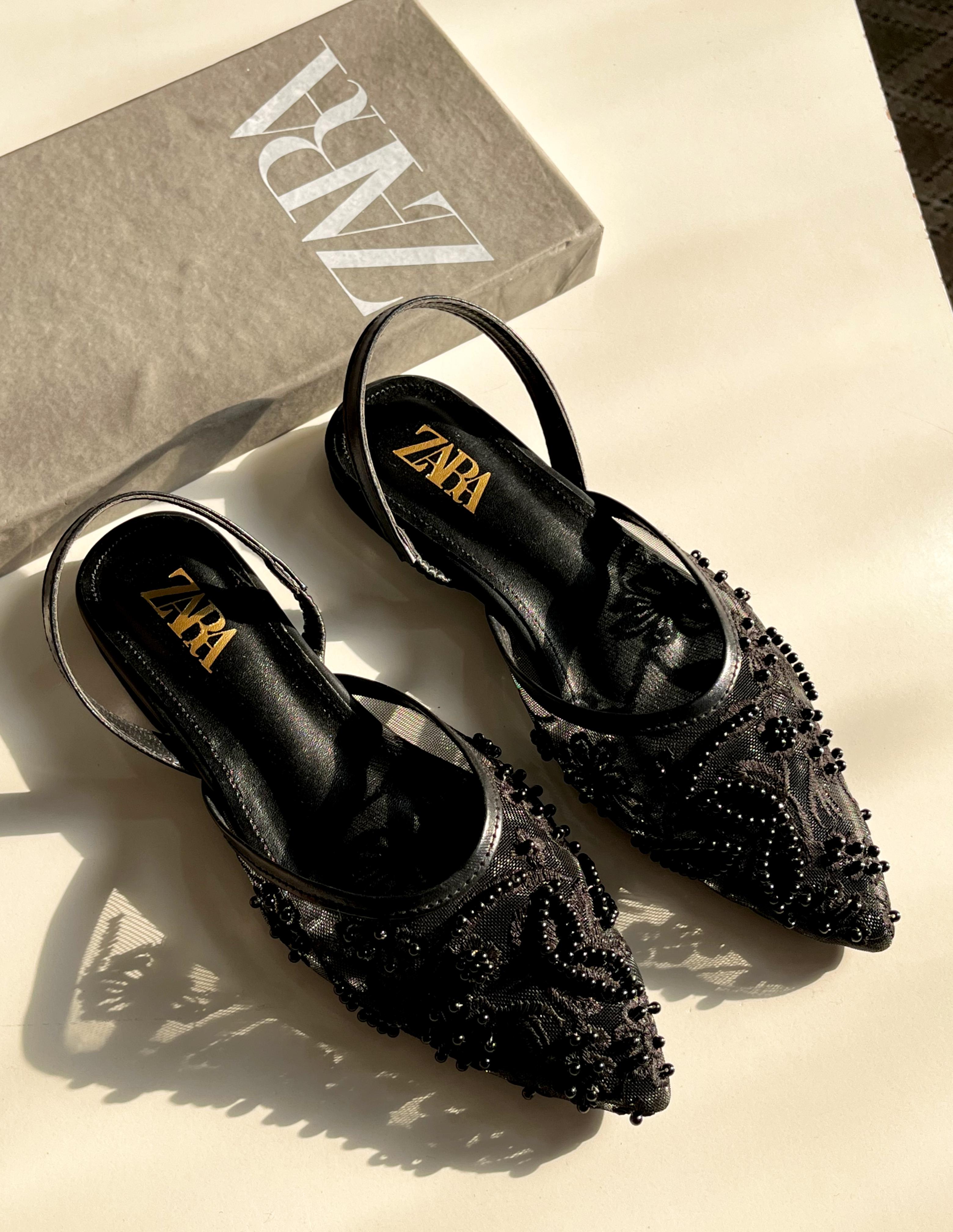Zara Embroidery Net Flat Pump