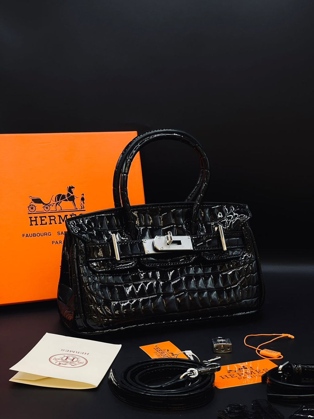 Hermes Crocodile Handbag - Black