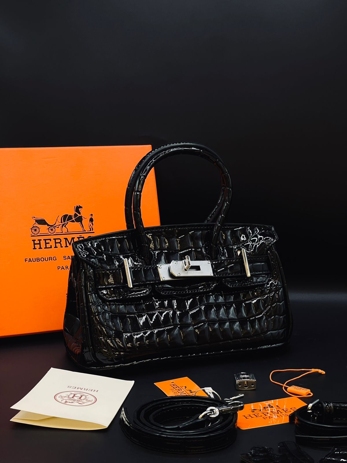 Hermes Crocodile Handbag - Black