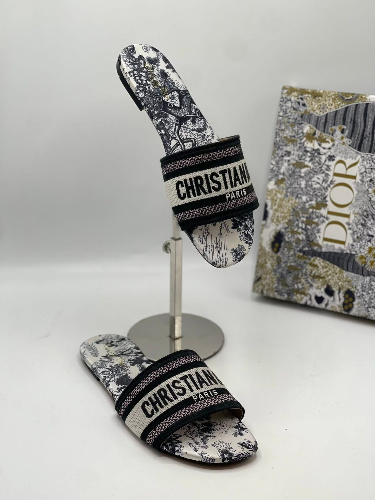 Christian Dior Canvas Slide - Black & White