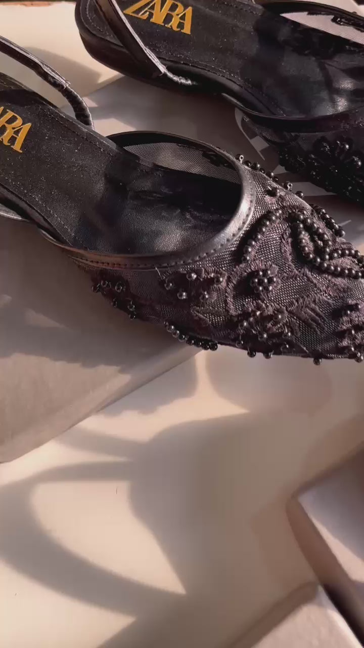 Zara Embroidery Net Flat Pump